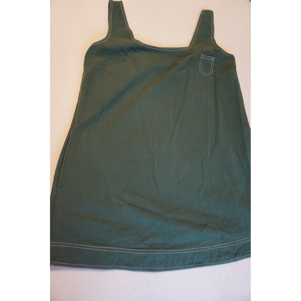 Aureum Green Cotton Mini Dress Square Neck Contrast Stitch Pockets AD1792 M